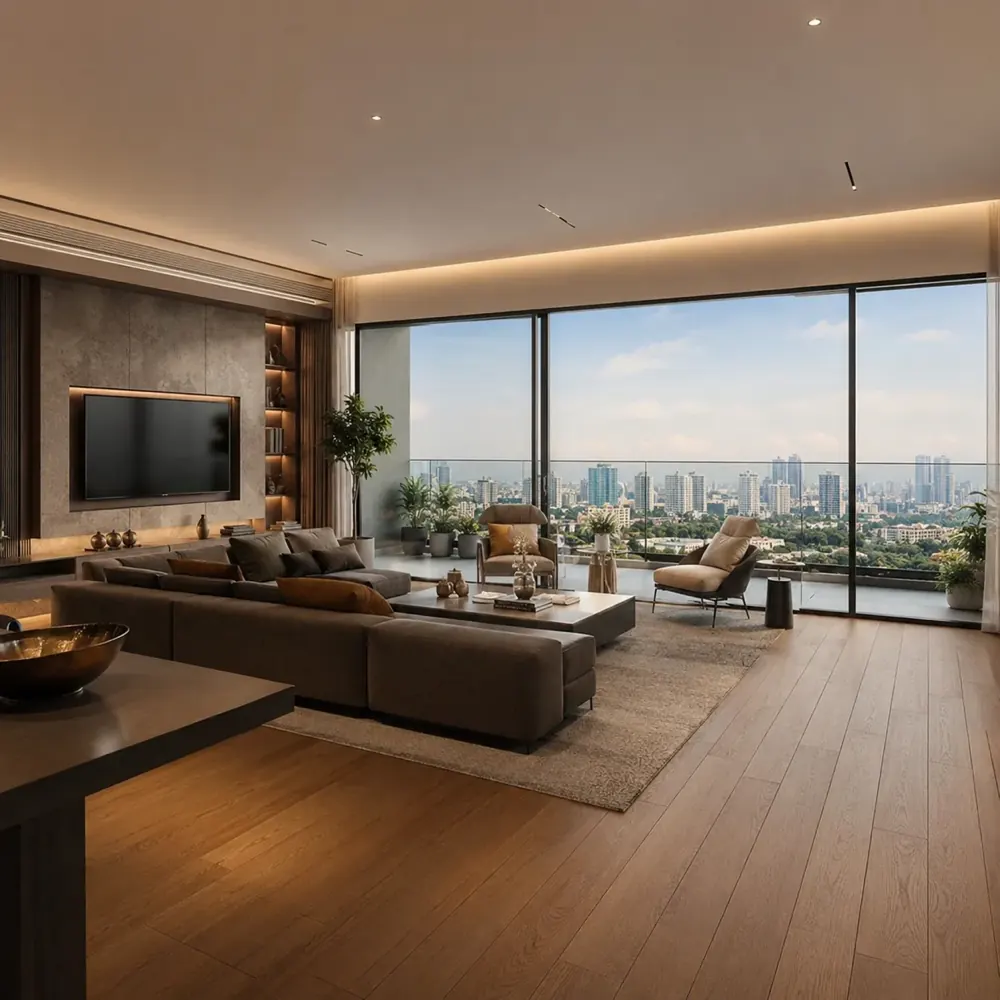 A living room with the open city view at CKPC Heart of Harmony